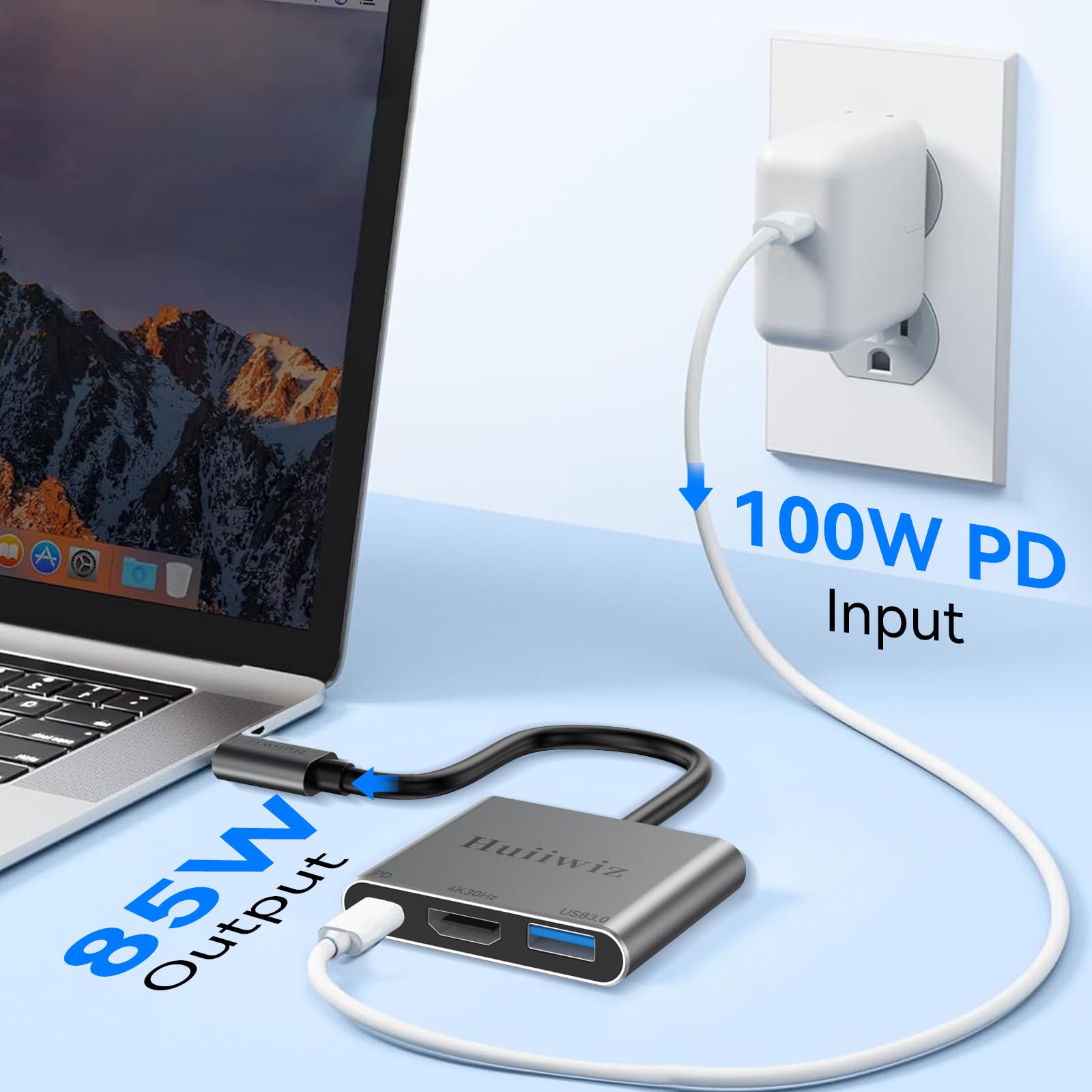 Adapter USB C na HDMI do iPhone'a 15 16, iPada, MacBooka, tabletu, laptopa, przełączania na monitor telewizora, projektor, USB-C cyfrowy wieloportowy adapter AV (HDMI 4K, USB3.0, PD 100W)