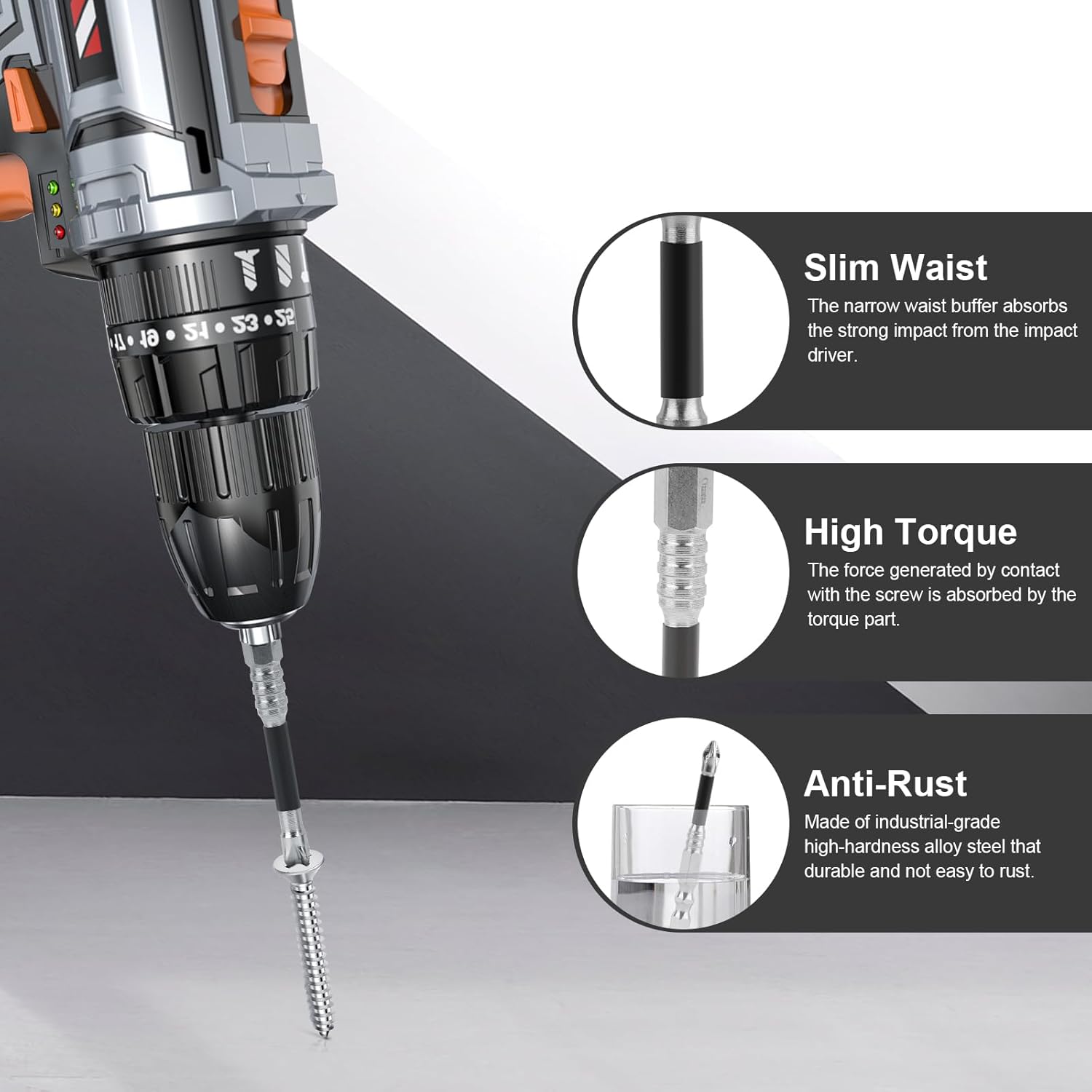 6-Piece Magnetic Screwdriver Drill Bit Set, Impact-Resistant Anti-Slip S2 Alloy Steel Bits for Impact Drivers & Electric Screwdrivers, 25mm-150mm Length
