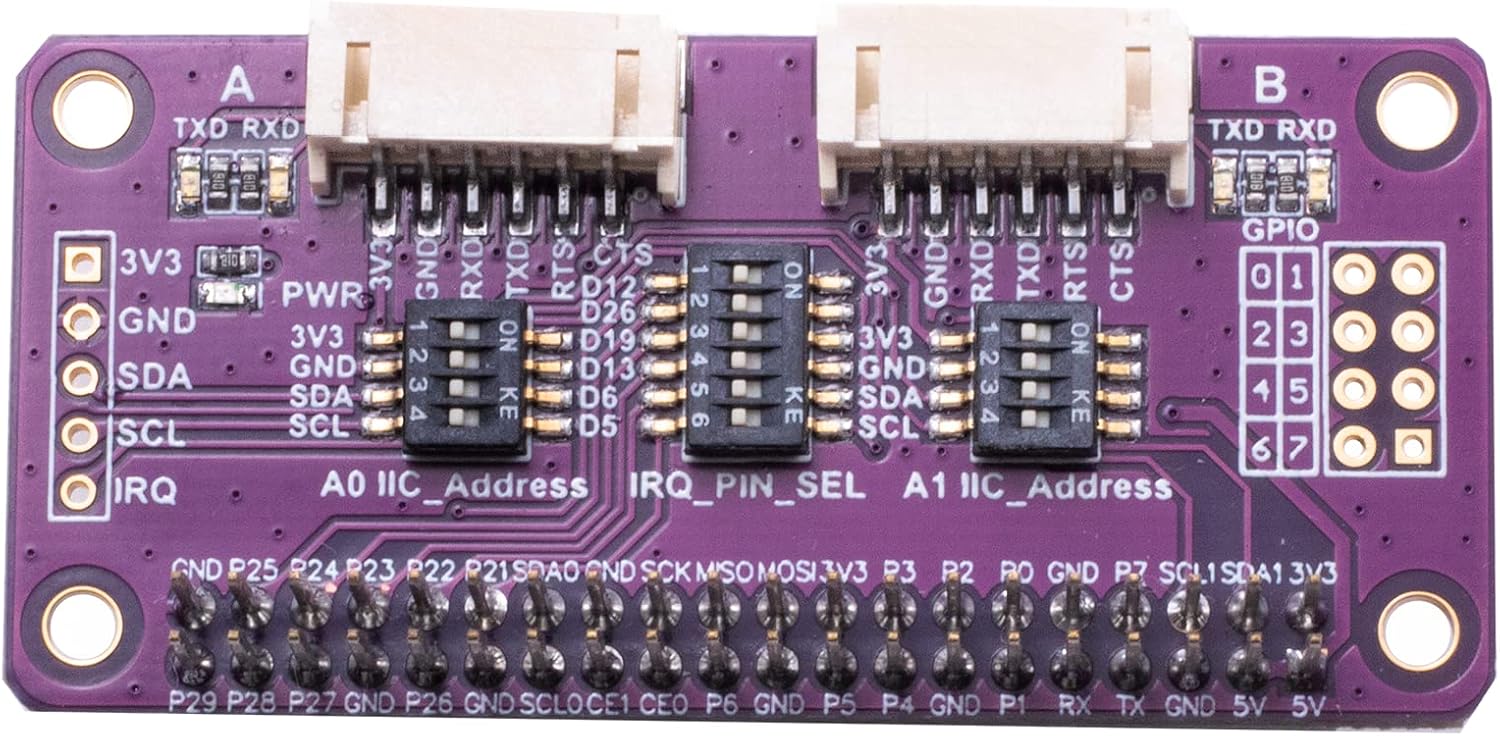 Serial Expansion Module I2C Interface for Raspberry Pi, Adopts SC16IS752 Chip 8-bit I/O Expander 2-Channel UART 8 GPIOs Expansion, Slide Switch