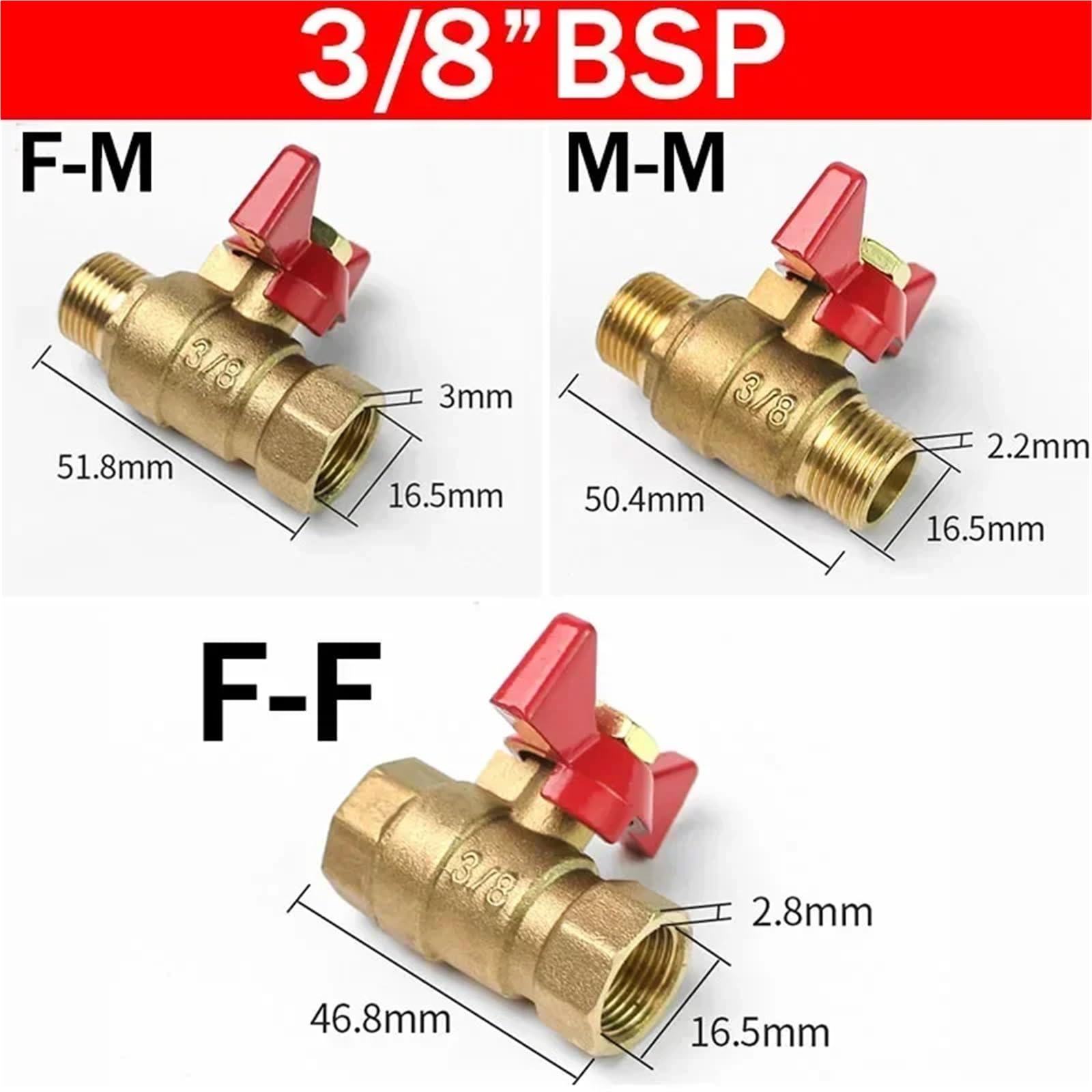 5/20pcs 1/8 "1/4" 3/8 "1/2" filettato mini maschio a femmina valvola a sfera in ottone compressore d'aria acqua gas olio valvola di arresto