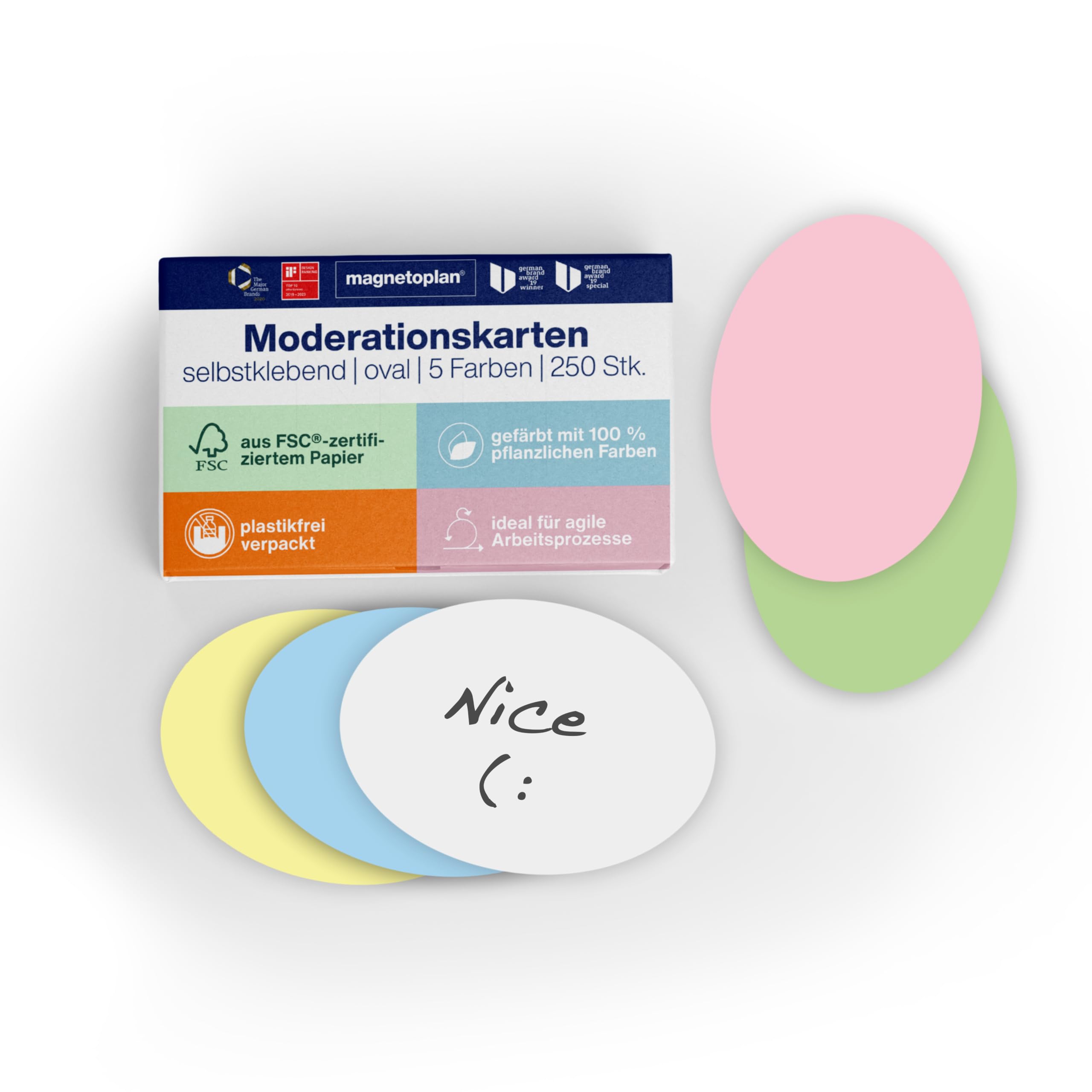 Moderationskarten Selbstklebend, 250 Stück 5-Farbig