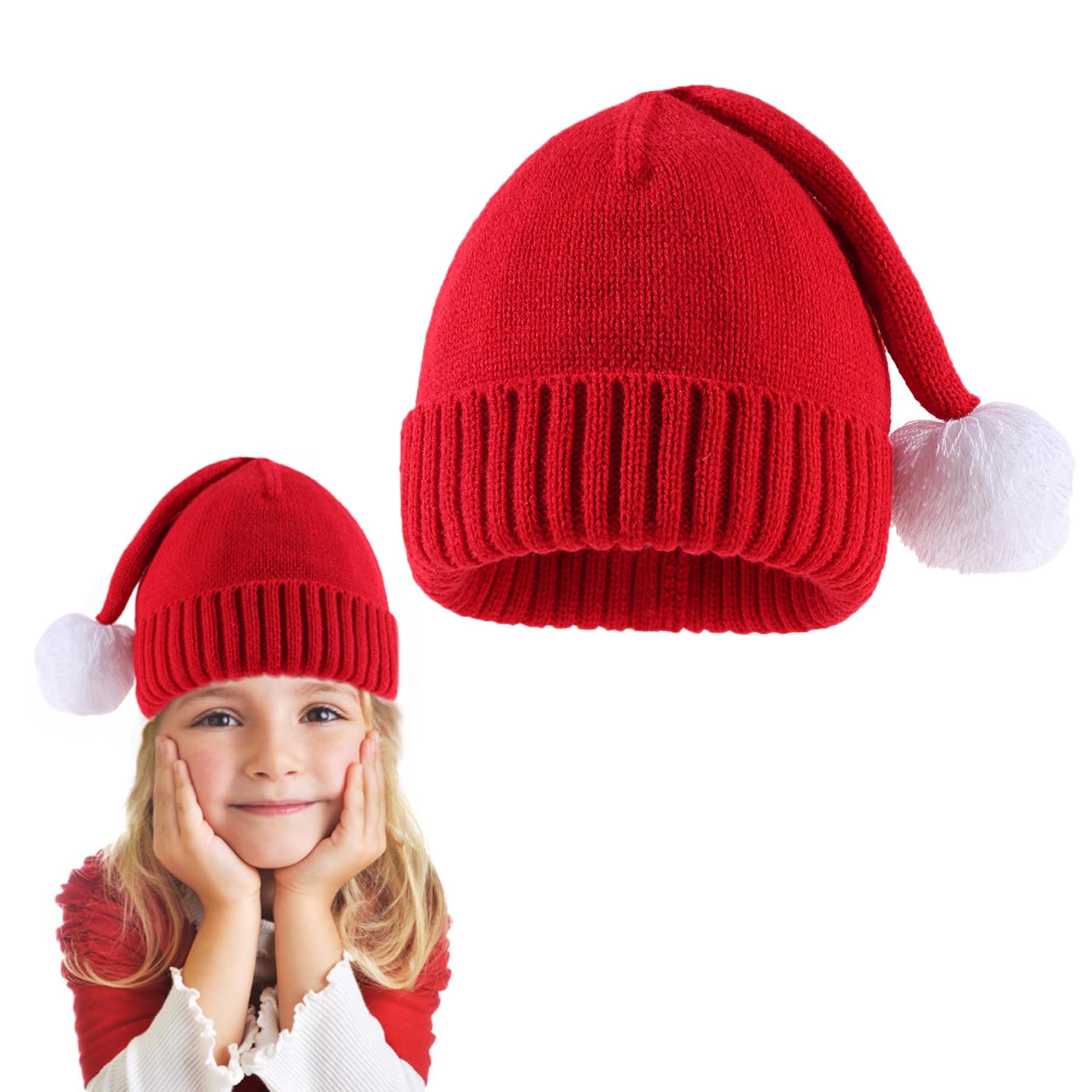 Santa Claus Baby Knitted hat, Children's Christmas hat, red Soft and Warm Knitted Christmas hat for Ages 0 to 3