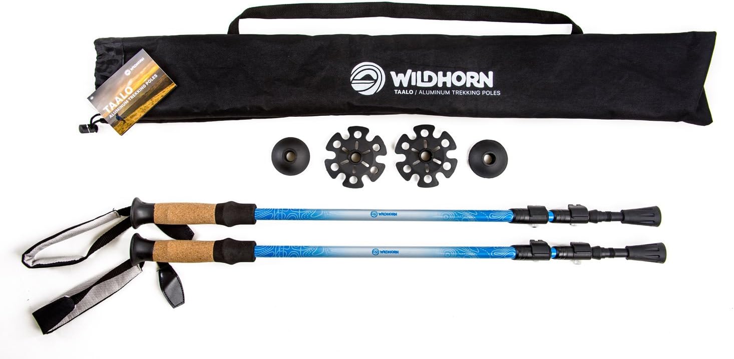 WildHorn Outfitters Taalo Trekking/Hiking Poles - Aircraft Grade Aluminum with Anti-Shock & Quick Lock Technology - Includes Natural Cork Grips and Air Ventilated Extra Padded Straps (1 Pair)
