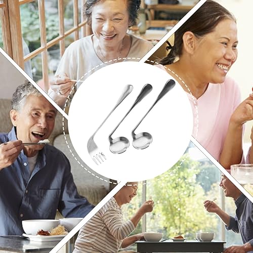 Miniatura 9 de 1 juego de cubiertos para mano derecha, utensilios curvados adaptativos para tenedores y cucharas curvos para ancianos y discapacitados, vajilla de