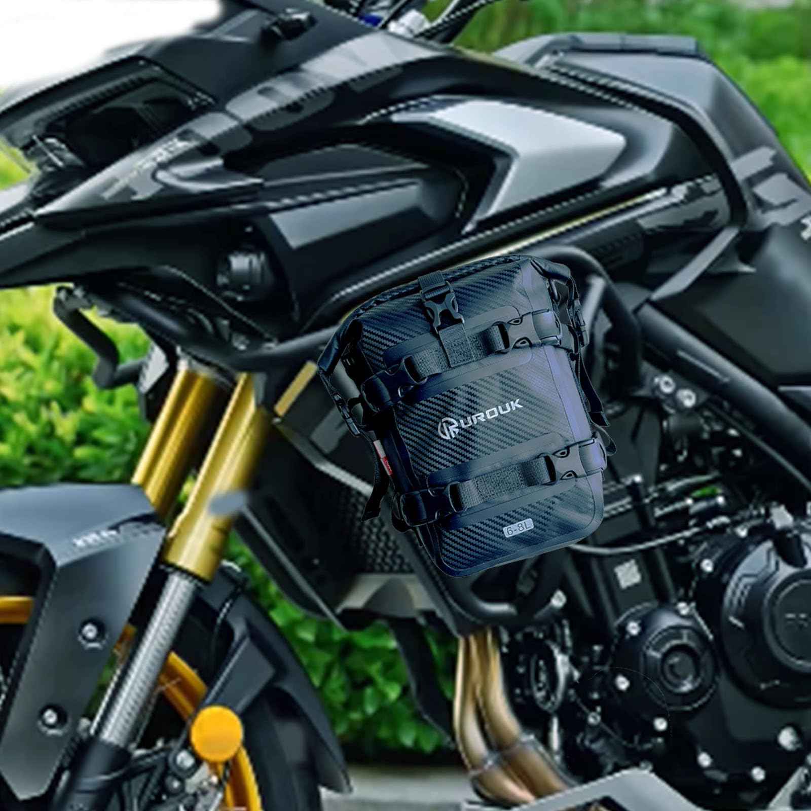 6–8L wasserdichte Motorrad Sturzbügel Tasche mit Schultergurt – Motorrad Seitentasche Robuste PVC-Aufbewahrung für Front, Seitenrahmen & Heck