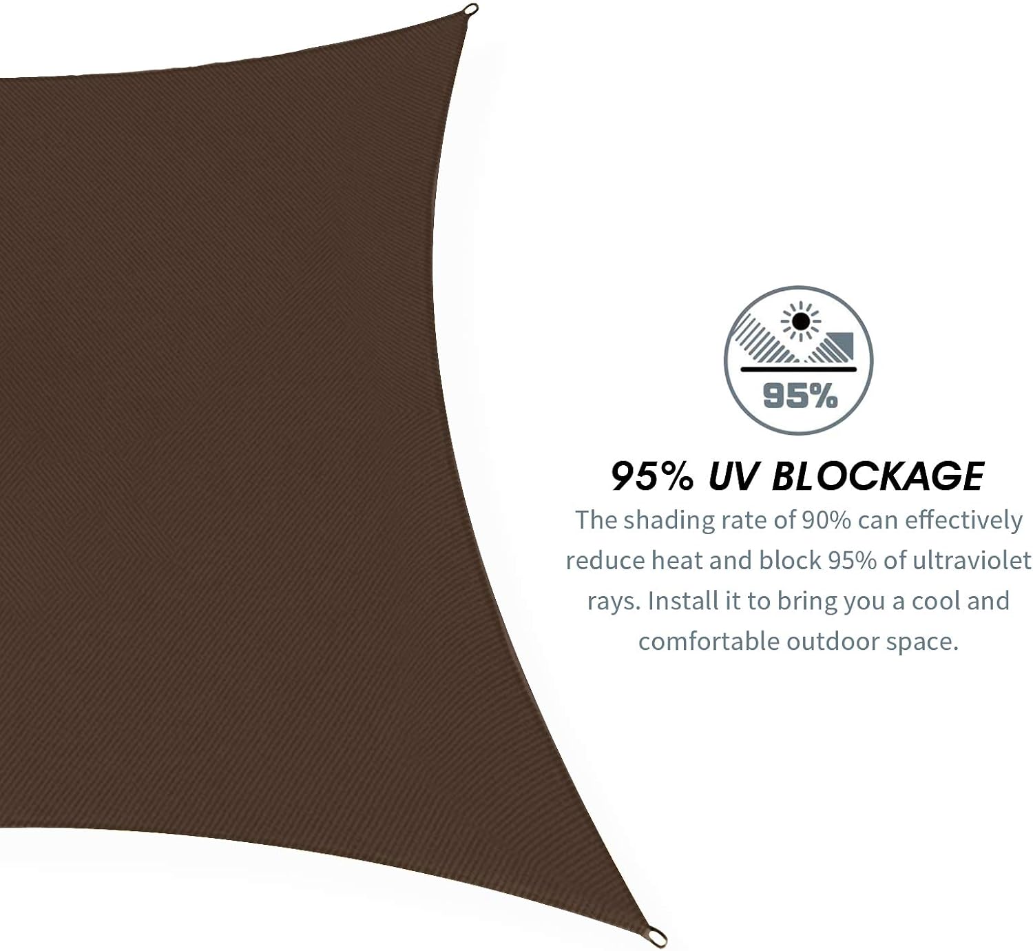 Outdoor Sun Shade Sail Rectangular - 6' x 10' Sun Sail Shade Cloth for Patio,Backyard,Pool,Deck,- UV Blocking Sunshade Cover Canopy for Playground,Porch,Balcony -Brown