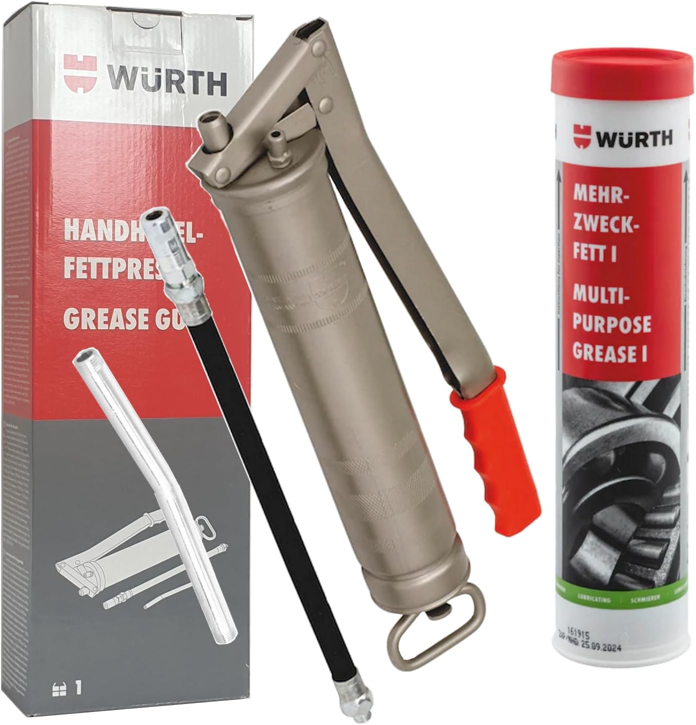 Würth hand lever grease press including 400g multi-purpose grease