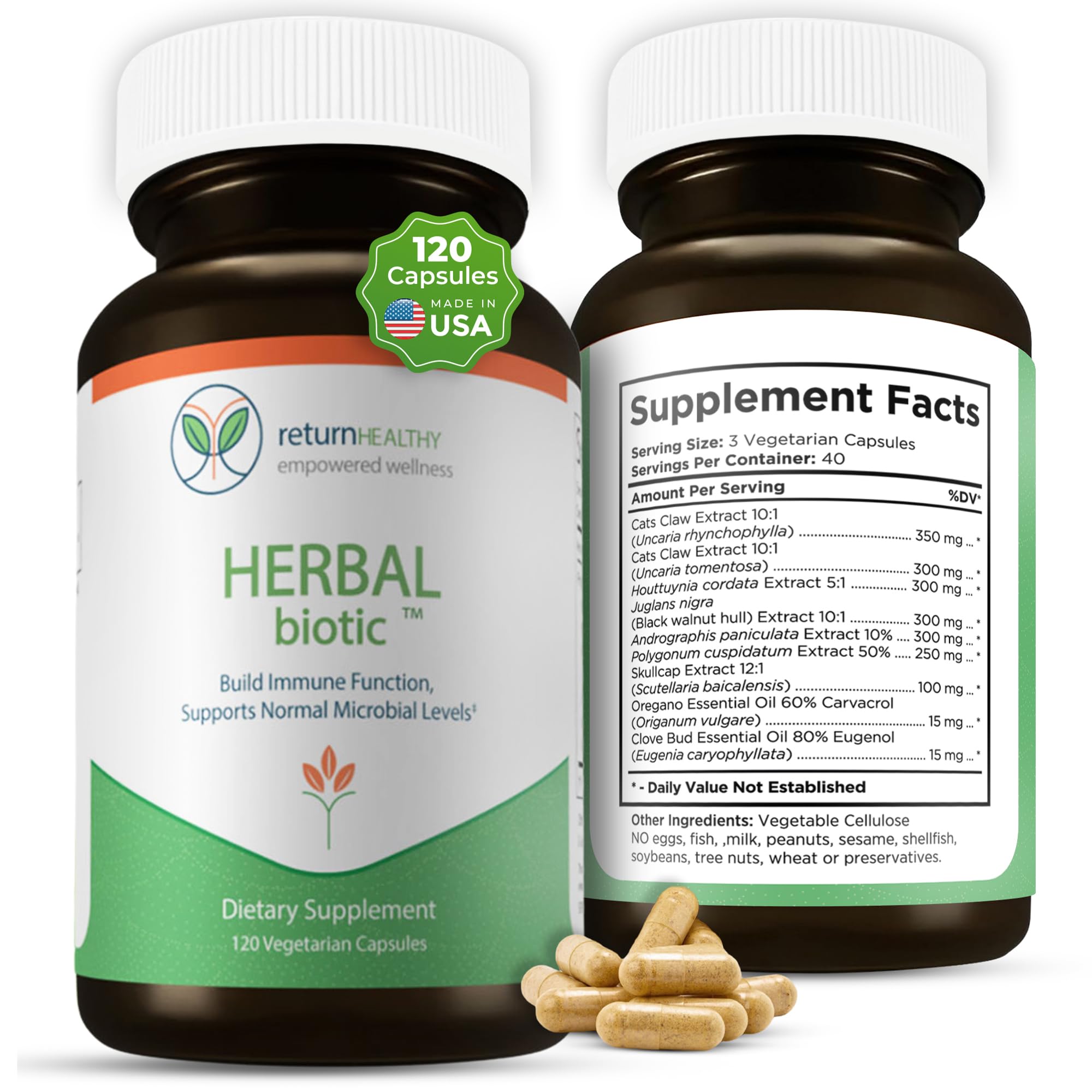 Vitaminas bioticas herbales para el sistema inmunitario. Refuerzo natural del sistema inmunitario para adultos. Suplemento enriquecido con uña de gato para un equilibrio probiótico y una buena salud digestiva. 120 cápsulas veganas.