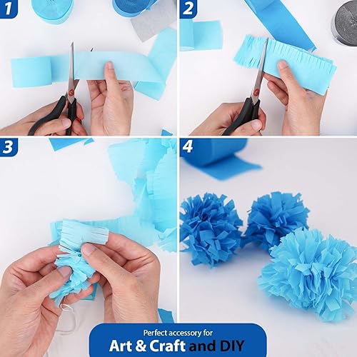 Vista 130 de 8 rollos de serpentinas moradas, paquete de 656 pies de papel crepé morado con blanco para decoraciones de fiestas, decoraciones de cumpleaños