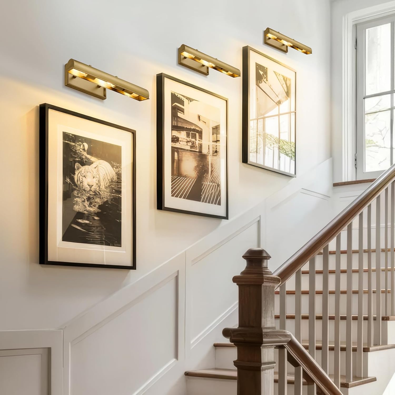 Gold Hardwired Art Picture Light: 18 Inch Long Painting Lights - Brass Art Decor Display Wall Sconce Over Painting Frame - Gallery Artwork Lighting Lamps for Museum Portrait Bookcase 3 Bulbs Included