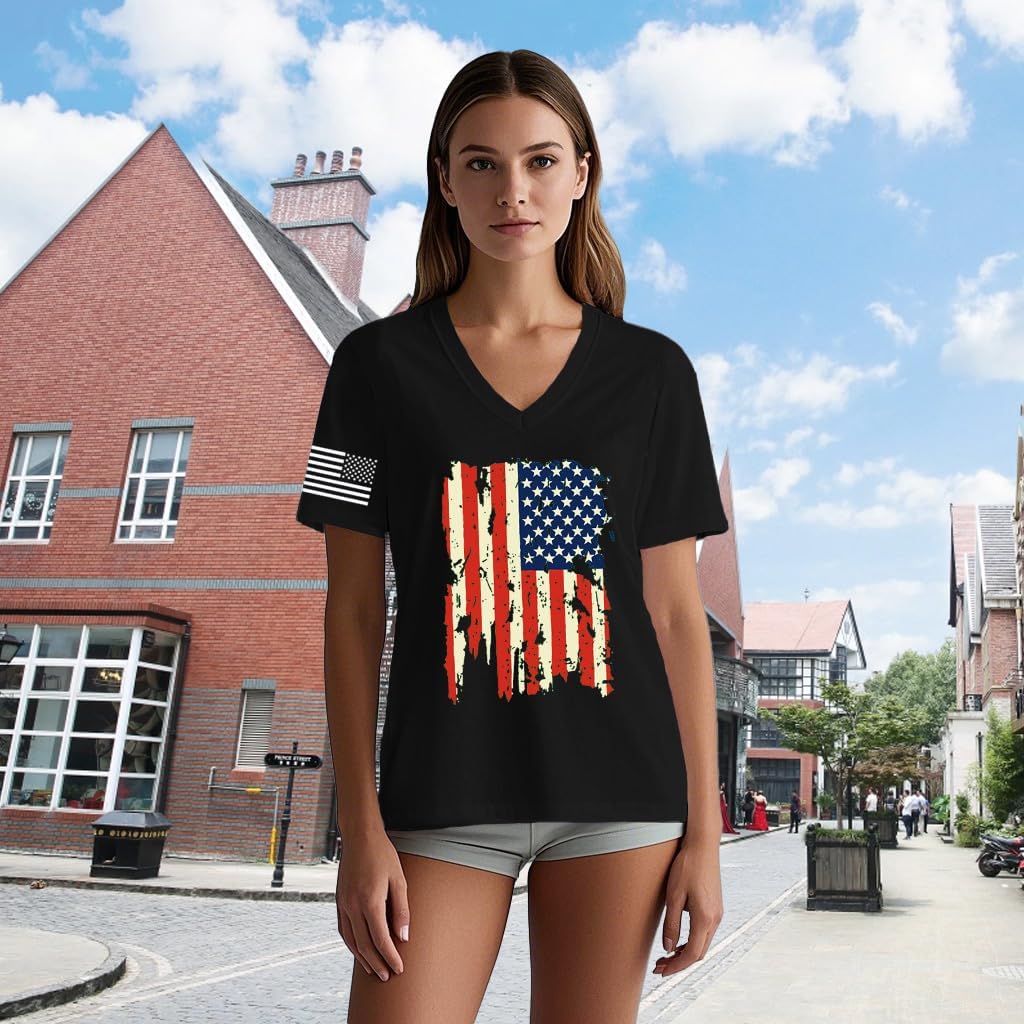 American Flag V-Neck Shirts for Women USA Patriotic T-Shirt 4th of July Tee Tops - Image 4