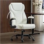amseatec Office Chair, Executive PU Leather Chair, Ergonomic Computer Desk Chair with Lumbar Support and Adjustable Flip-Up Arms, Rocking Task Chair, White