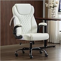 Vista 9 de Silla de Oficina Ejecutiva, Silla de Cuero PU, Silla de Escritorio Ergonómica para Computadora con Soporte Lumbar y Brazos Abatibles Ajustables