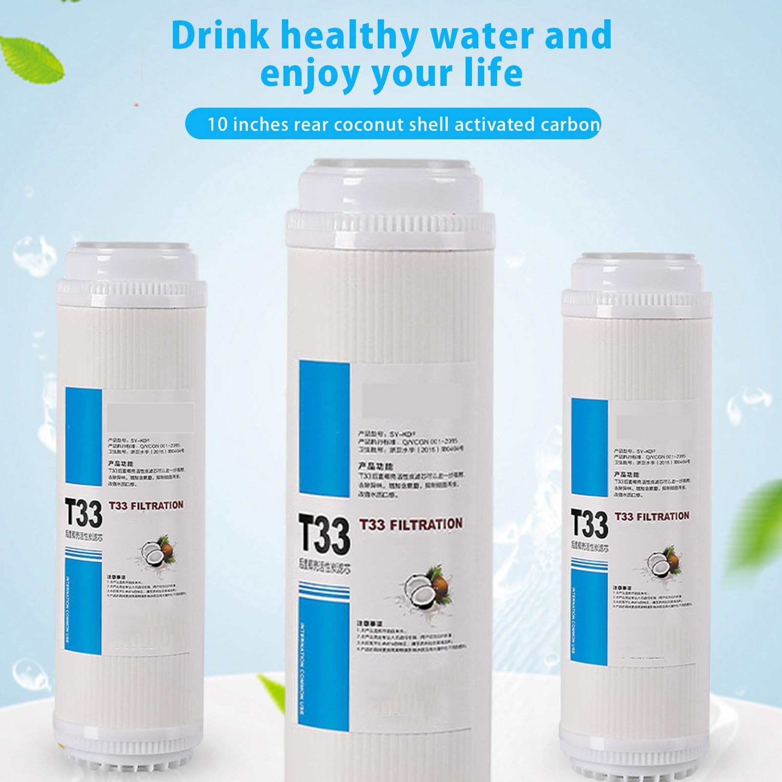 GAC - Cartuccia filtrante per acqua, carbone attivo con guscio di cocco ad alto valore di iodio, set universale T33 per sistema di osmosi inversa sotto il lavandino