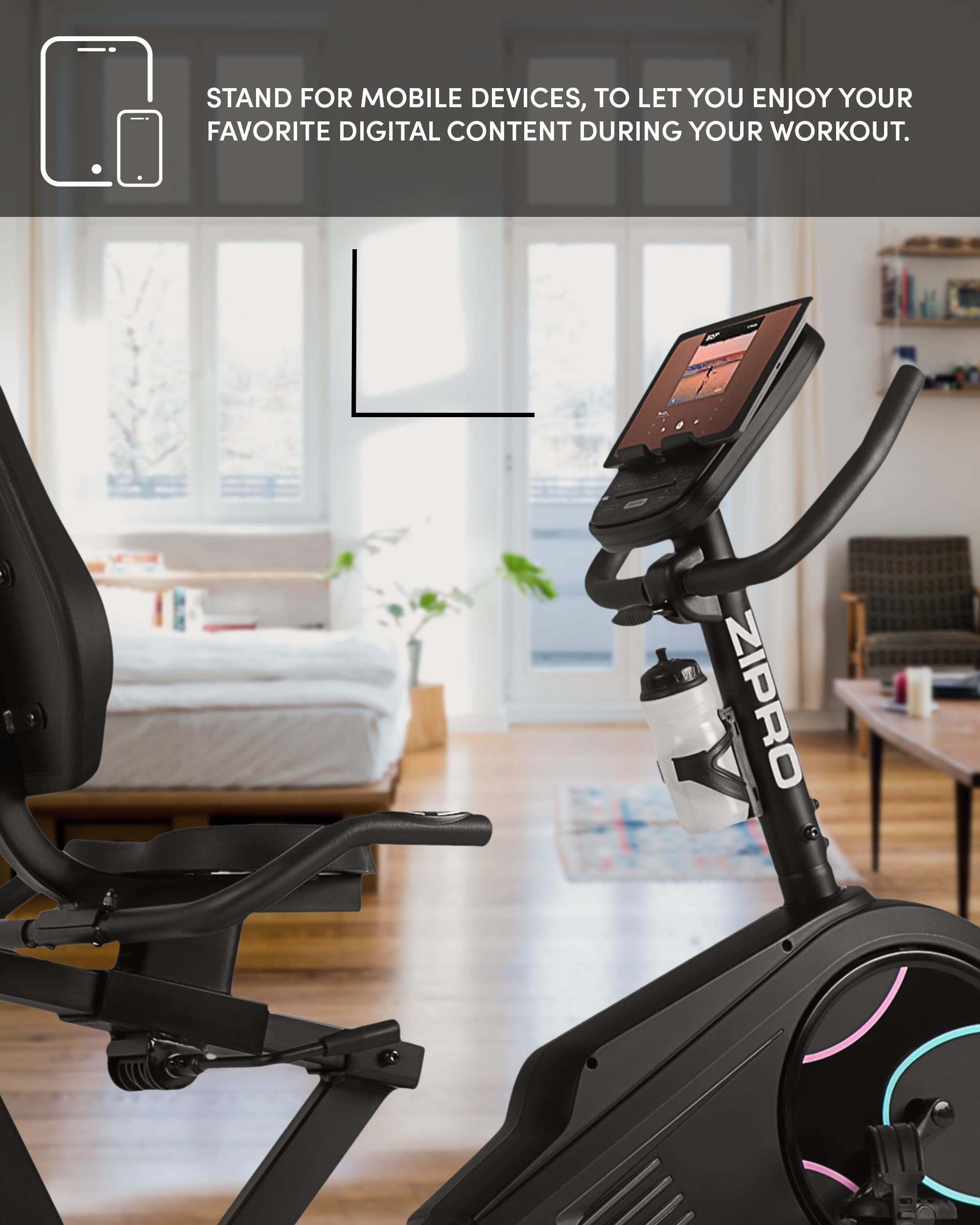 Zipro Bicicleta de entrenamiento en casa Iconsole+ Glow, Bicicletas estáticas, Bicicleta magnética de entrenamiento, Bicicleta ergométrica 150kg, Bicicleta de interior, Bicicleta de entrenamiento