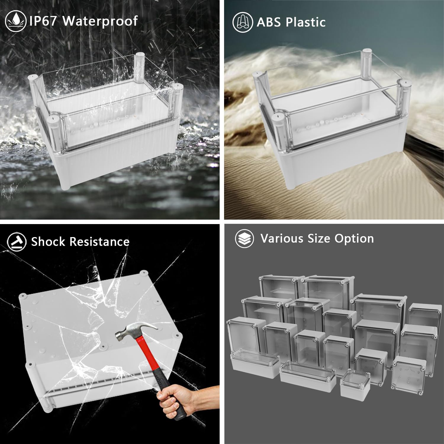 LeMotech Junction Box IP67 Waterproof Dustproof Electrical Box Project Box DIY Enclosure Gray with Transparent Clear Cover, External Size 11x7.5x7.1in (280x190x180mm)