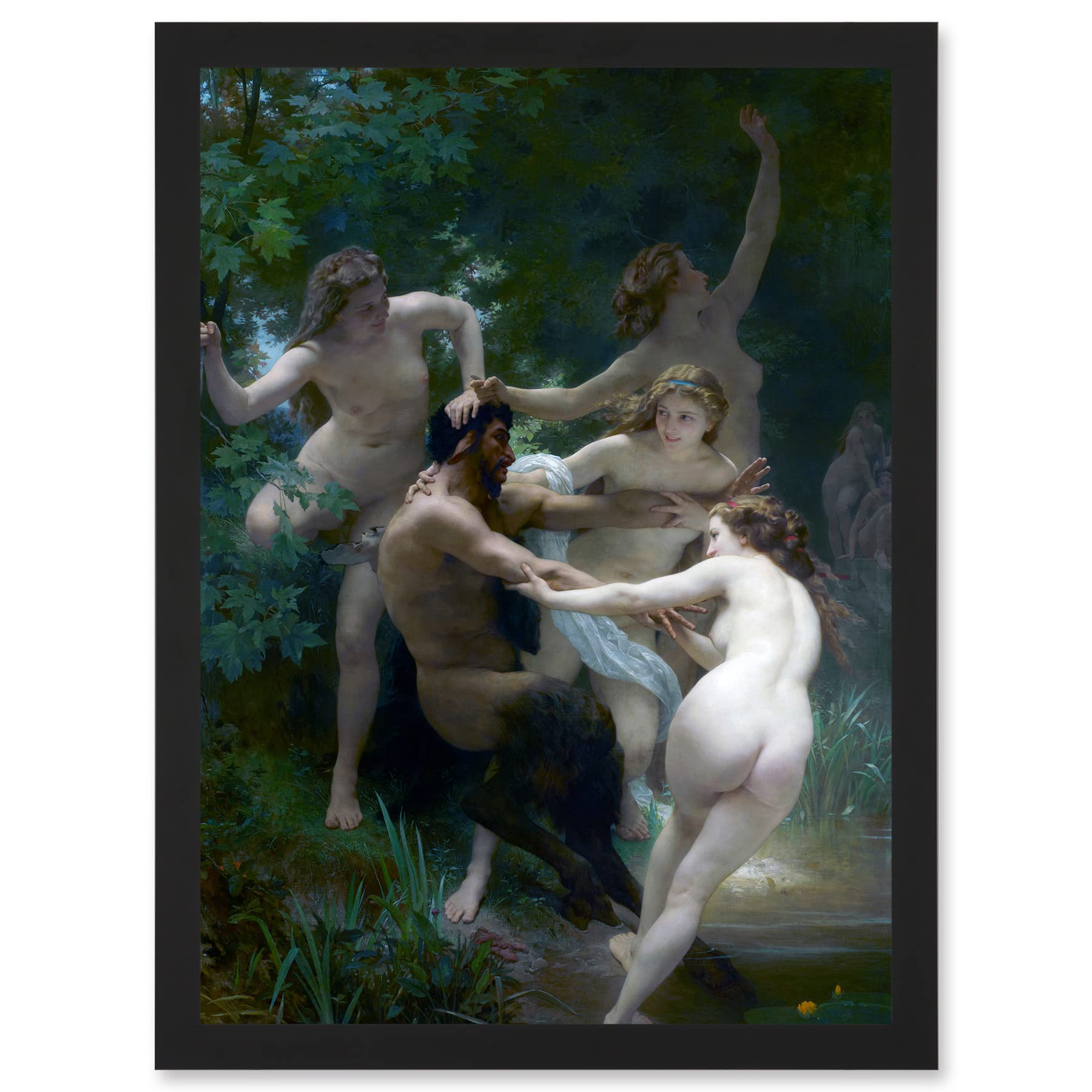 Artery8 William Adolphe Bouguereau Nymphs Satyr Painting Artwork Framed Wall Art Print A4