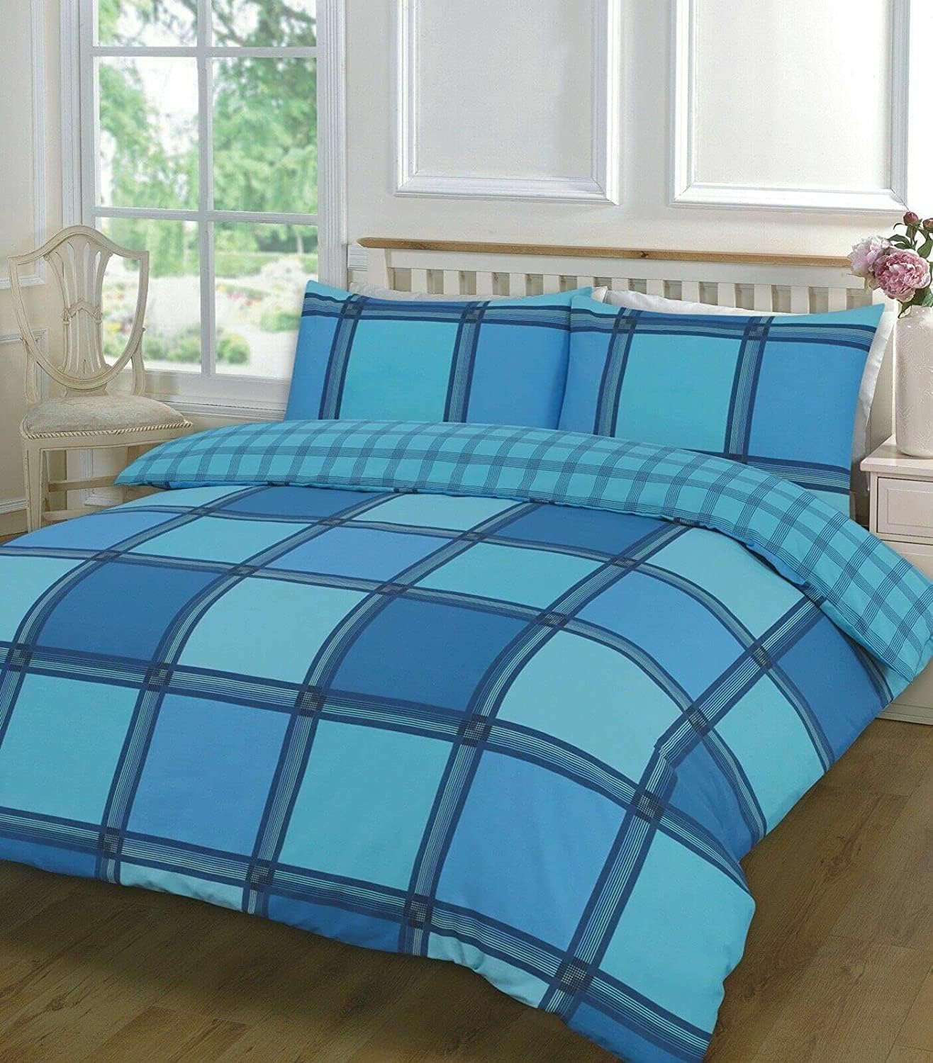 HOME ACE Logan Teal Printed Double Duvet Cover Set - Easy Care Poly Cotton Double Bed Quilt Cover Bedding Set - 200CM x 200CM with 2 Pillowcases 50CM x 75CM