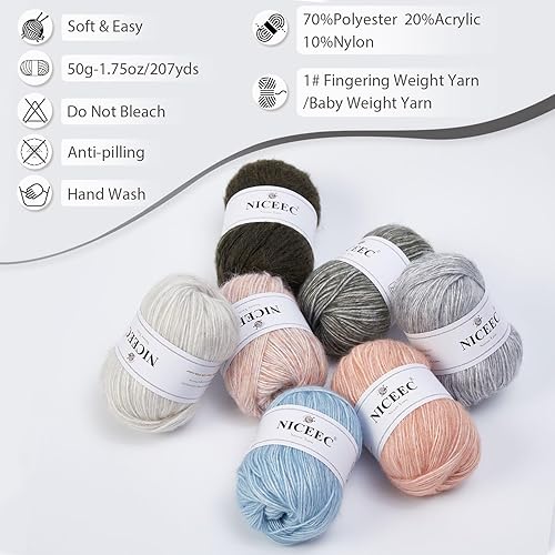 Miniatura 6 de NICEEC 4 madejas de hilo acrílico para tejer, hilo de peso para tejer, hilo suave y esponjoso, para manualidades, longitud total, 4 x 207 yardas, 4