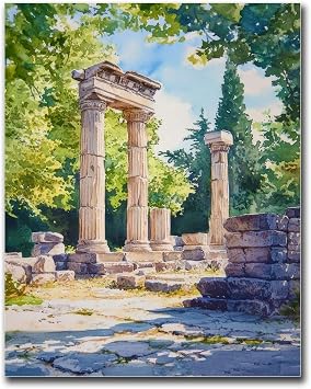 SENLYCH Canvas Art Poster Olympia Watercolor Poster Greece Travel Print Greek Site Souvenir Ancient Ruins History Art Modern Home and Bedroom Decoration 8x12inch