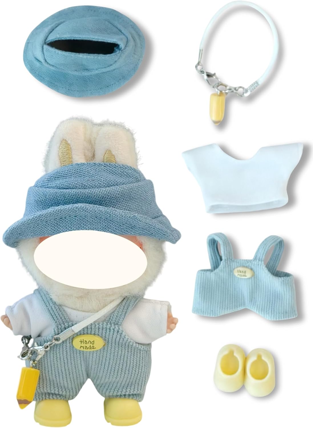 Clothes for 10cm Doll, 4 pcs Set 4.0 LBB Doll's Outfits Luxury Glasses Crochet Hats Glasses Bag Shoes Accessories Stylish Adorable Small Clothes (No Doll) (Crayons Blue)