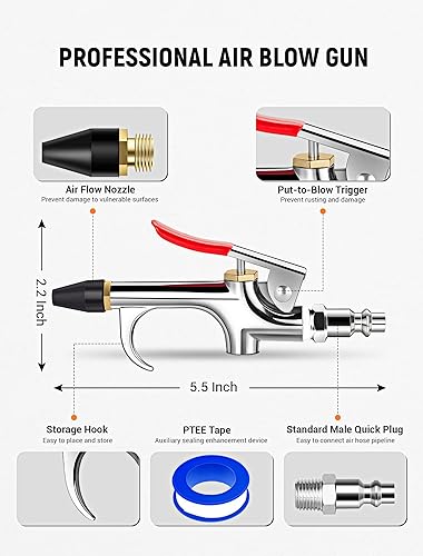 Miniatura 2 de JASTIND Kit de 4 pistolas de soplado de aire, pistola de soplado de boquilla de aire de conexión de 2 vías con punta de goma y enchufe rápido