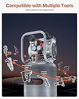 Vista 6 de VEVOR Compresor de aire de 13 galones, 2 HP, 4.6 SCFM a 90 PSI, tanque sin aceite, funcionamiento silencioso de 66 dB, ideal para inflar neumáticos