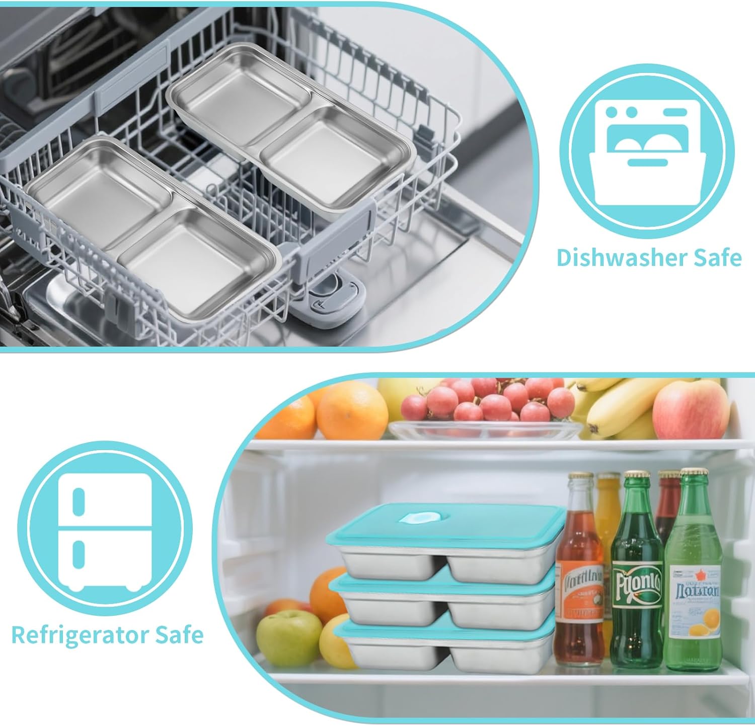 2Pcs Stainless Steel Snack Containers, Reusable Grab and Go Snack Containers Double Compartment Condiment Bowls with Lid - Dishwasher Safe, Travel & Outdoor Camping Food Storage - Image 4