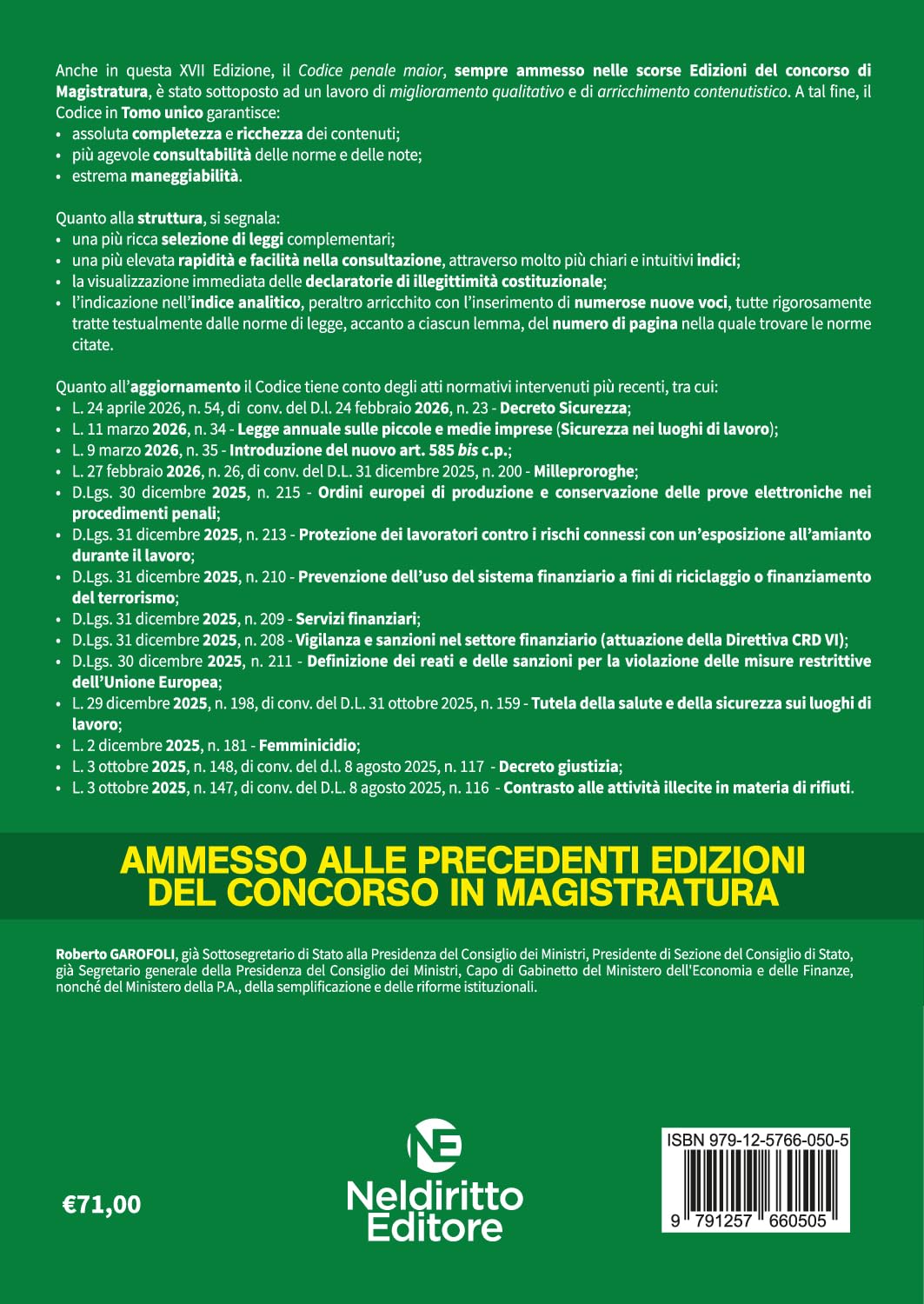 Codice penale e di procedura penale 2026 normativo per il concorso in magistratura aggiornato al D.L. Sicurezza