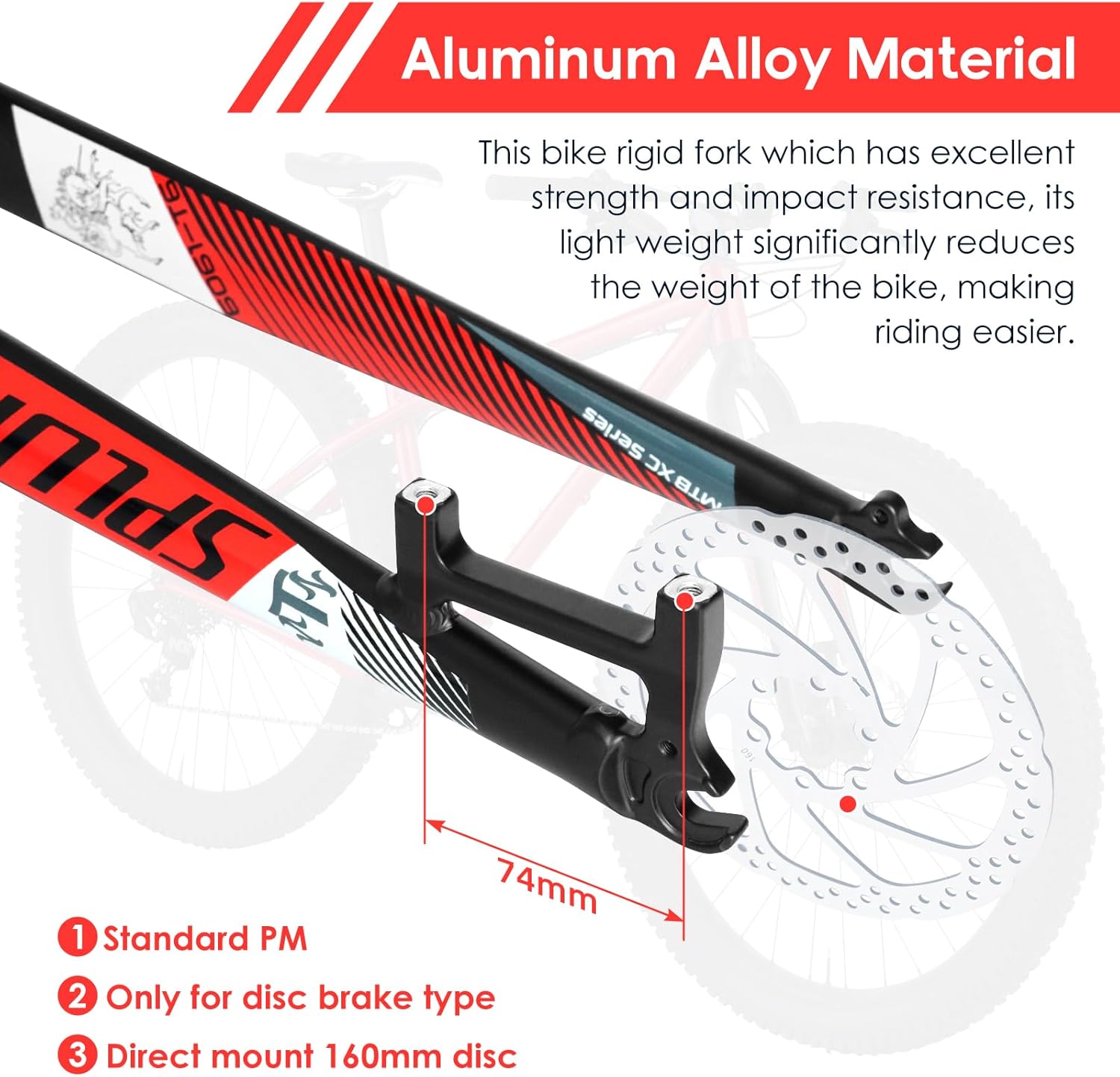 26/27.5/29 inch Mountain Bike Rigid Forks, Rigid Disc Brake MTB Fork, 1-1/8" Threadless Straight Steerer Superlight Mountain Bike Rigid Front Fork Aluminum Alloy 9mm QR Bicycle Fork