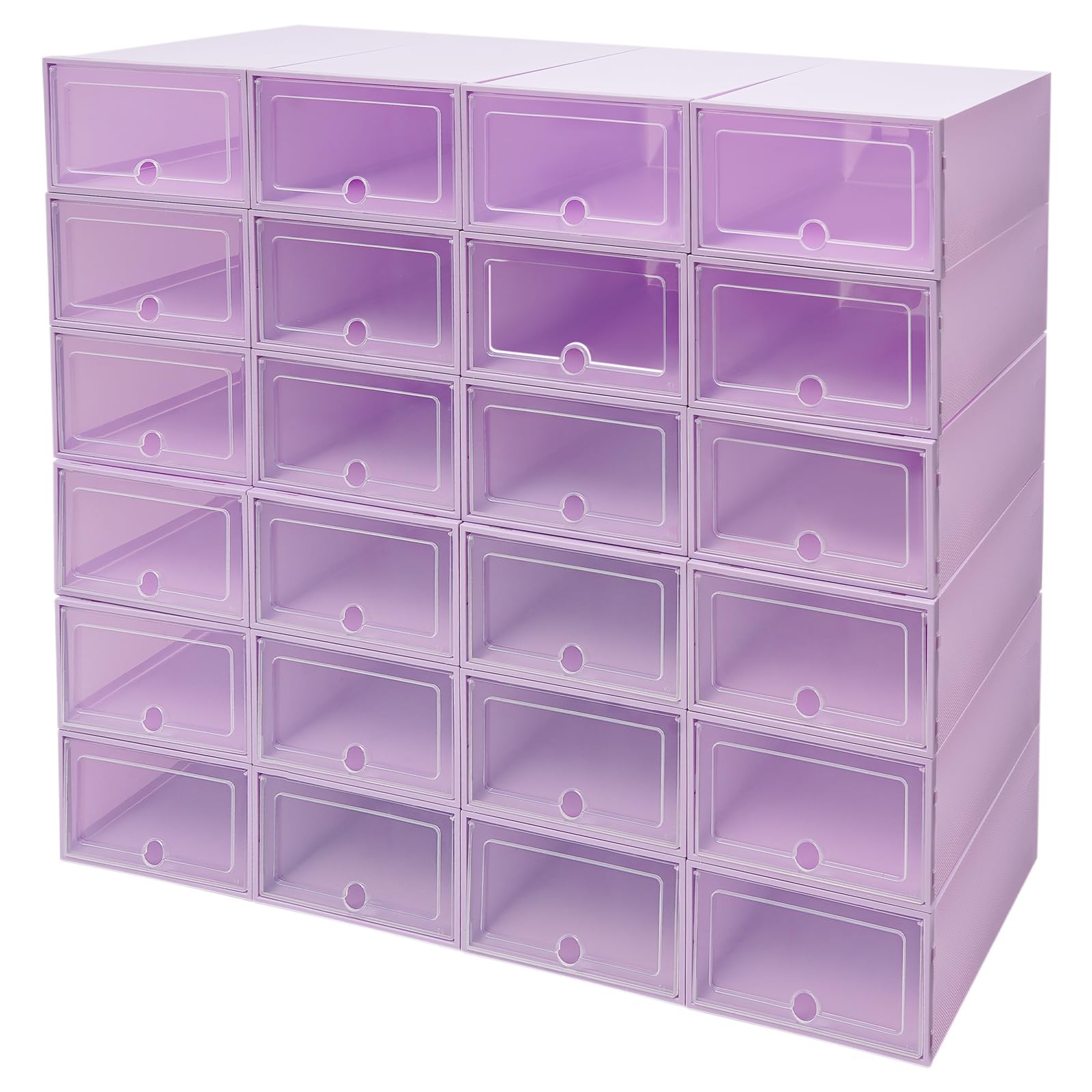 Juego de 24 cajas de zapatos transparentes con agujeros redondos, color morado
