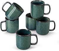 vancasso STARRY 12oz Ceramic Coffee Mug Set of 6 - Green Stoneware Cups for Latte, Tea, Cappuccino | Microwave & Dishwasher Safe
