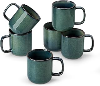 vancasso STARRY 12oz Ceramic Coffee Mug Set of 6 - Green Stoneware Cups for Latte, Tea, Cappuccino | Microwave & Dishwasher Safe