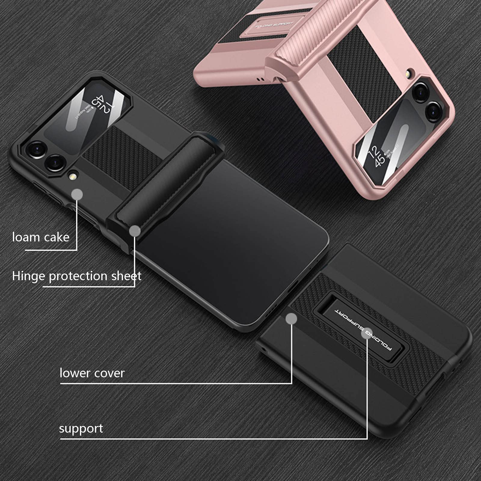 Etui do Samsung Galaxy Z Flip 4, ochrona zawiasów, wytrzymałe etui pancerne z ochroną aparatu i podpórką, odporne na wstrząsy, odporne na zarysowania, czarne