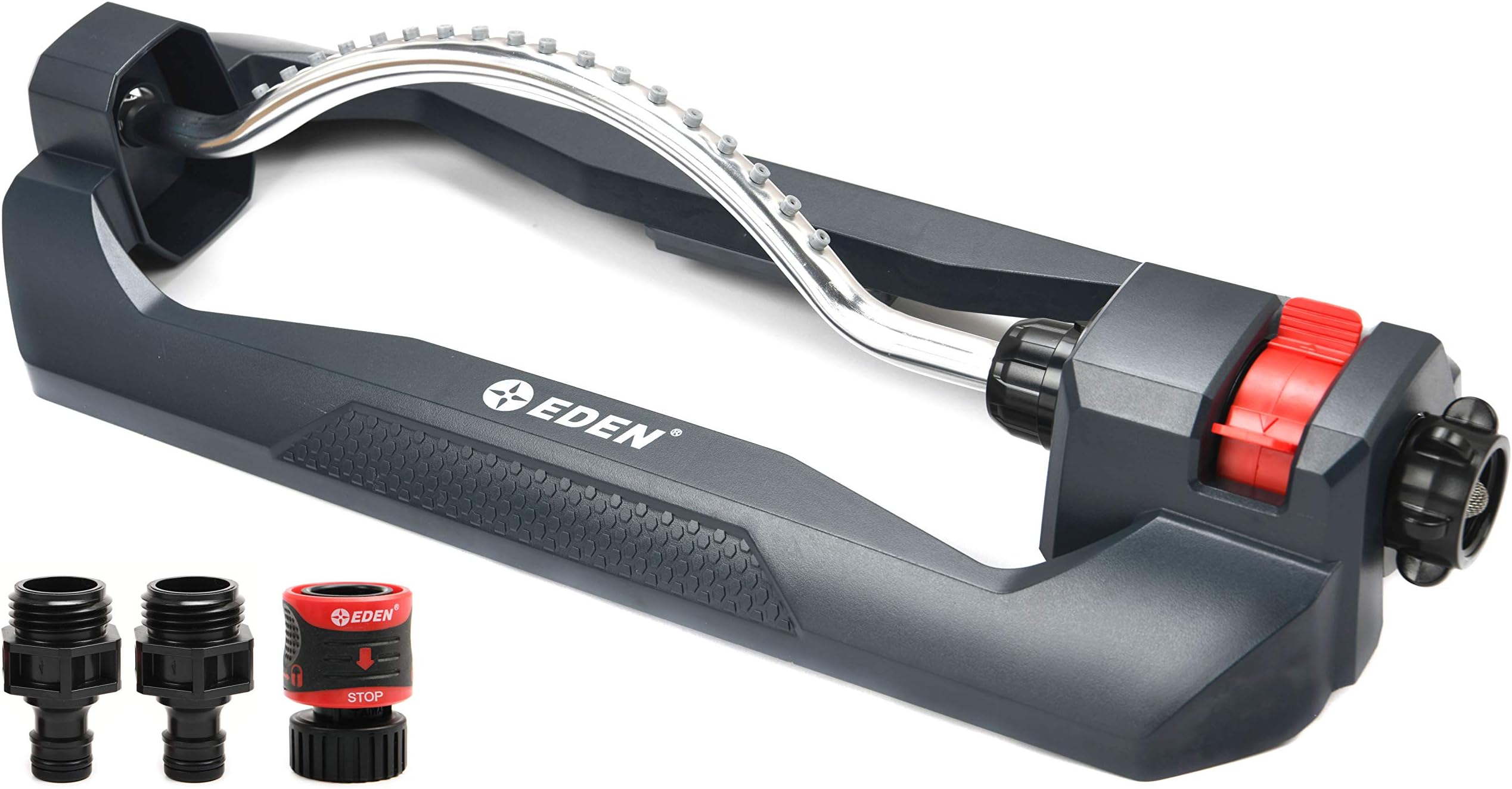 Eden 94114 18 Nozzles Oscillating Sprinkler -4000 sq ft w/Quick Connector and Adapter Set