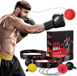 KTEBO Conjunto de faixa de cabeça com bola reflexa de boxe – Inclui 4 bolas diferentes e 2 faixas ajustáveis para melhorar a proficiência de iniciantes, ótimo equipamento de boxe, meias perfeitas