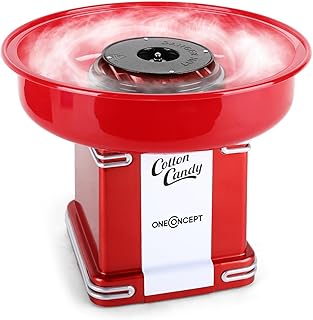 oneConcept Candyland - Machine rétro babe à papa, Machine automatique à barbe à papa, Puissance 500W, Récipient collecteur, 31 cm (Ø), Hauteur du récipient collecteur : 7 cm, Bâtonnet, rouge