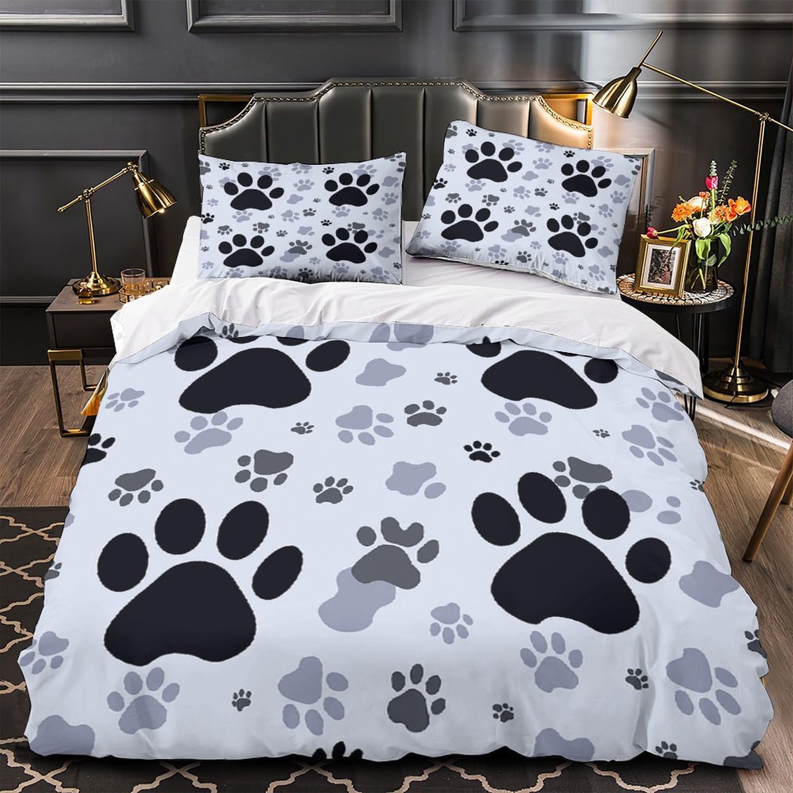 Housse de couette Doberman 3D 260x220 cm avec parure de lit en microfibre et fermeture éclair