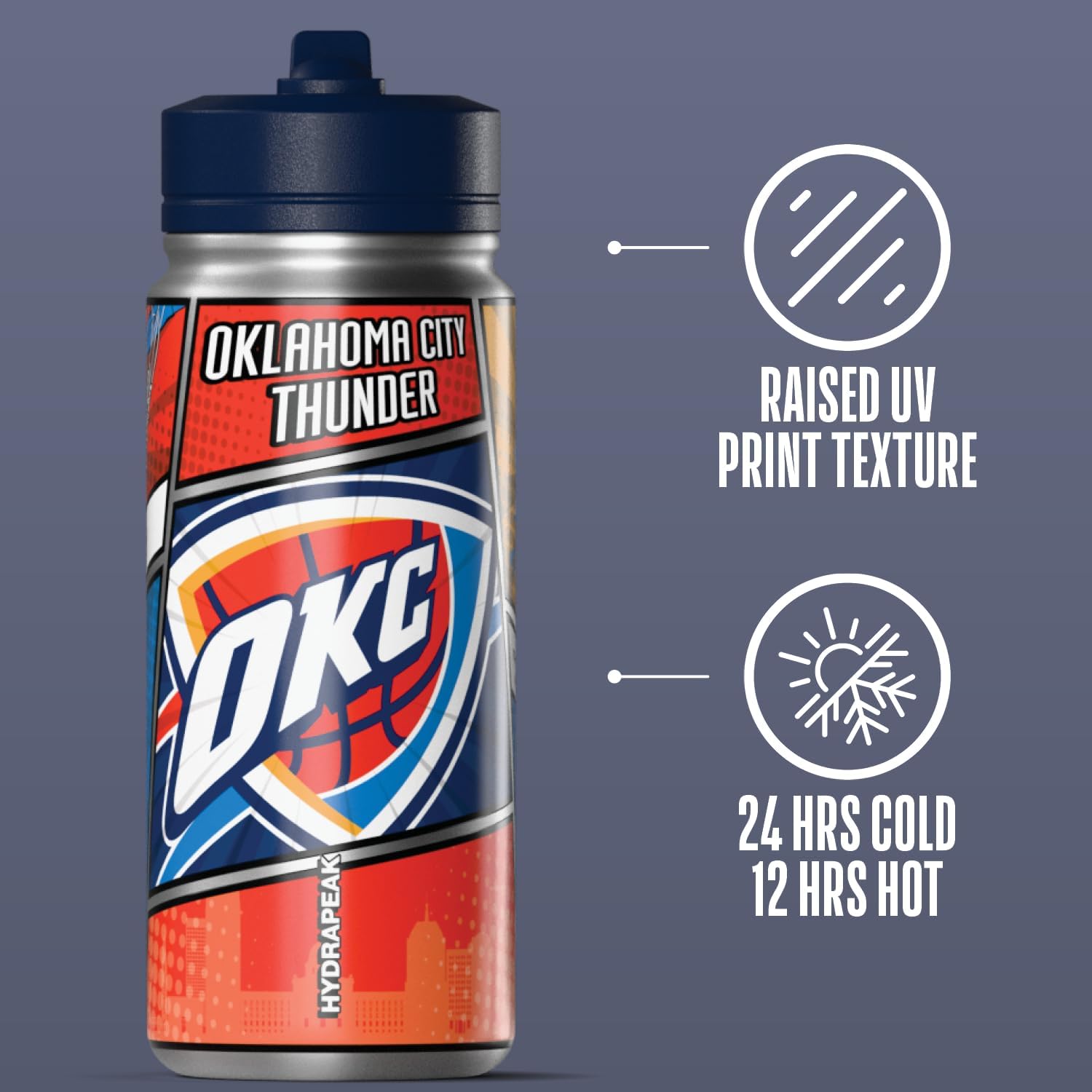 Hydrapeak x NBA Oklahoma City Thunder 20 oz Stainless Steel Water Bottle, Officially Licensed Double Wall Insulated Sports Bottle with Straw Lid, Reusable Leakproof Gift for Kids & Adults