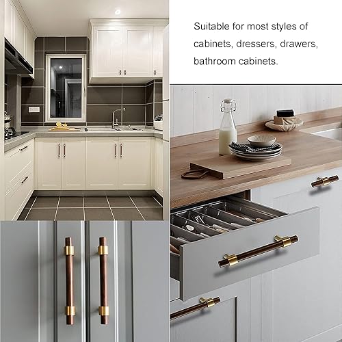 Miniatura 7 de QogriSun Paquete de 6 tiradores de madera de latón para cajones, manijas de gabinete de madera dorada, tiradores de tocador, centro de agujeros de