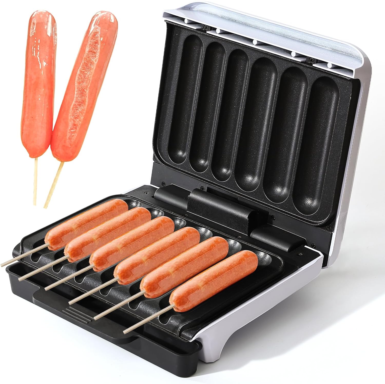 UVFAST Hot Dog Cooker, Hot Dog Machine with Non-stick Coating Plate, Hot Dog Maker Toaster Grills 5.5-Inch Sausage, Hot Dog Grill with Oil Drip Tray, Grill Up to 6 Hot Dogs, White