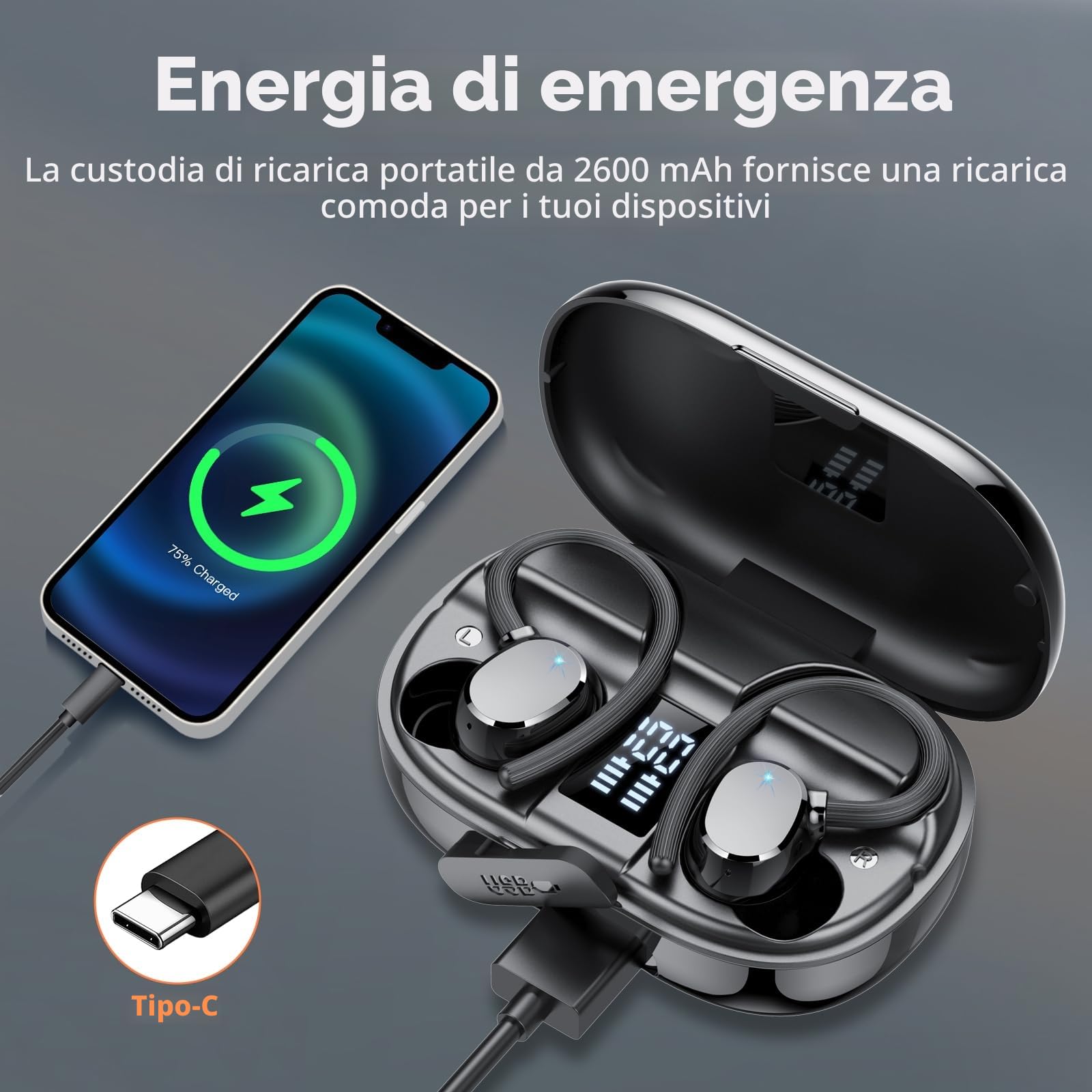 Cuffie Bluetooth, 2026 Auricolari Bluetooth 5.3 con 4 Mic, Cuffie Wireless In Ear HiFi Stereo, 128 Ore LED Display, Touch Control, Cuffie Senza Fili IP7 Impermeabili, per Sport Running, USB-C