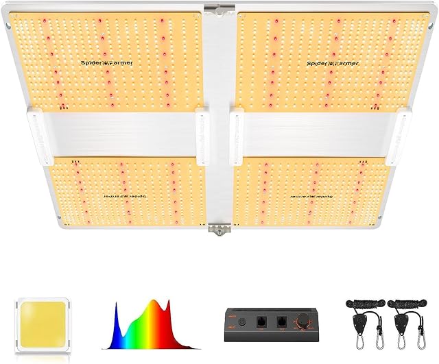 Spider Farmer SF7000 LED Grow Lights for Indoor Plants in 5x5 Grow Tent | 650W Dimmable Full Spectrum Grow Light, Samsung LM301B Diodes 2.8 PPE System for Seed Starting, Vegetables & Bloom