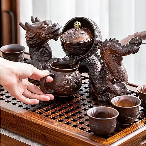 Miniatura 4 de Juego de té chino de gongfu con forma de dragón chino, cocción a mano pura, con tetera giratoria 360 e infusor, adecuado para oficina, hogar, regalo