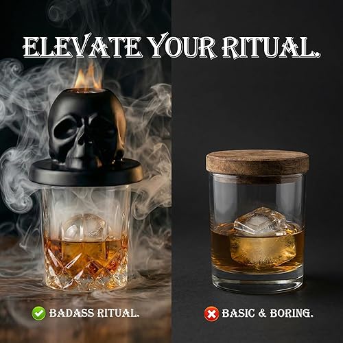 Miniatura 4 de Whiskey Smoker Kit with Torch – Ceramic Skull Old Fashioned, Bourbon & Cocktail Drink Smoker – Unique Valentines Day Gifts for Men, Husband,