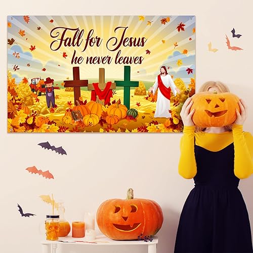 Miniatura 5 de Tiamon Fondo de otoño para Jesús, pancarta de otoño de calabaza, hoja de arce, decoración de la Biblia, religión cristiana, fondo de poliéster,