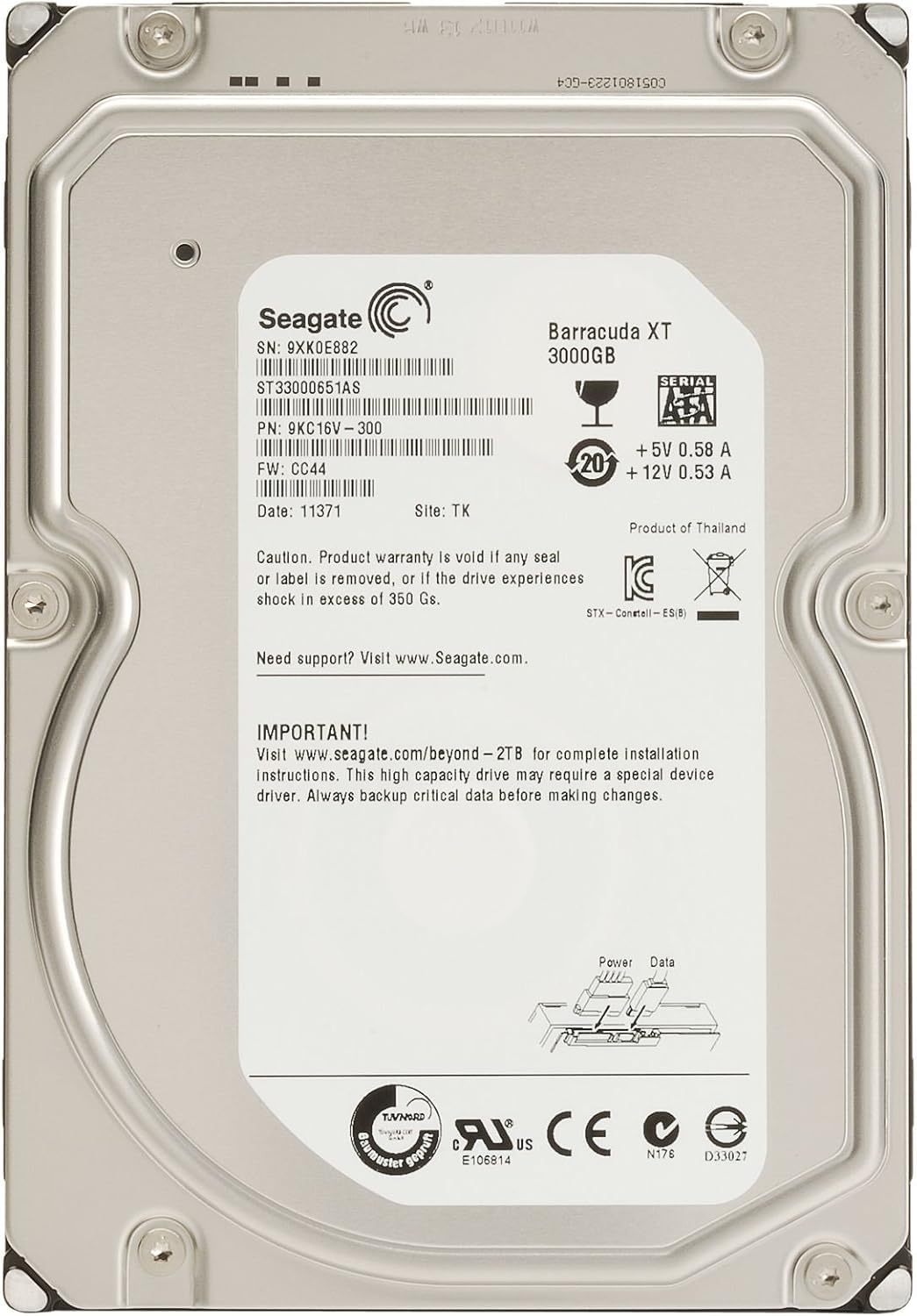Seagate Barracuda 3TB Interne Festplatte ST33000651AS XT 3,5 Zoll HDD SATA 6Gb/s 7200RPM 64MB Cache