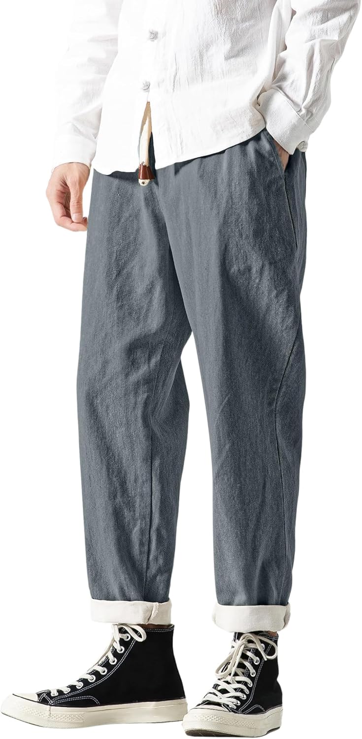 Mens Elastic Waist Drawstring Jeans Casual Regular Fit Distressed Jeans | Tapered Leg Stretchy Japanese Pants Loose Fit Denim Trousers Cotton Blend Relaxed Fit Streetwear Joggers