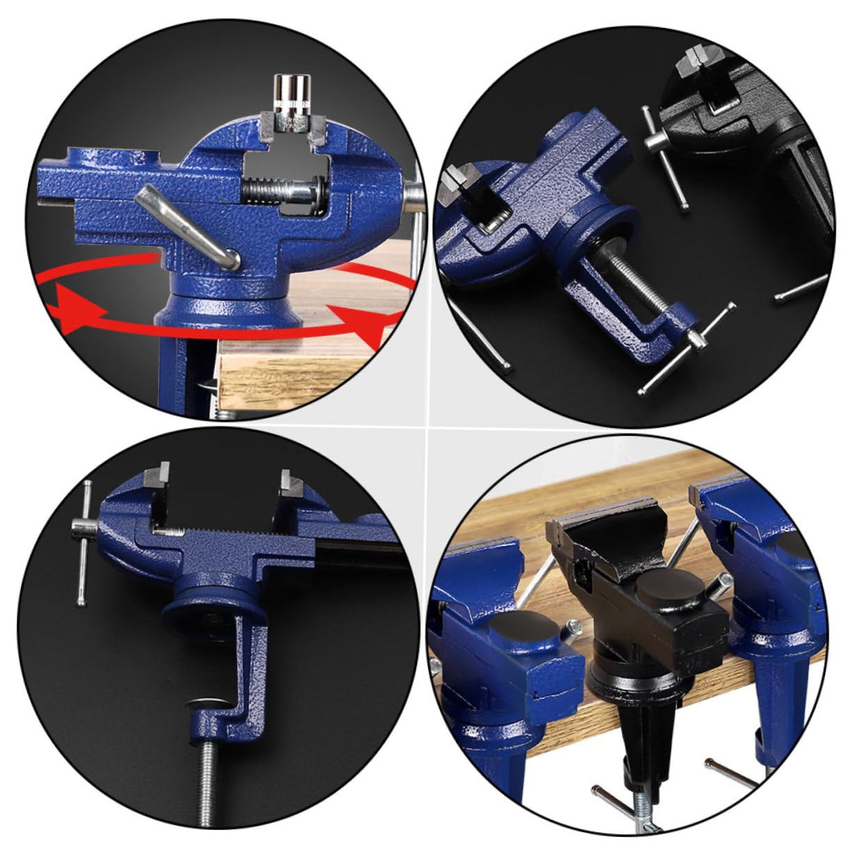 Étau de Table Rotatif à Base Pivotante, Petit Modèle Bleu