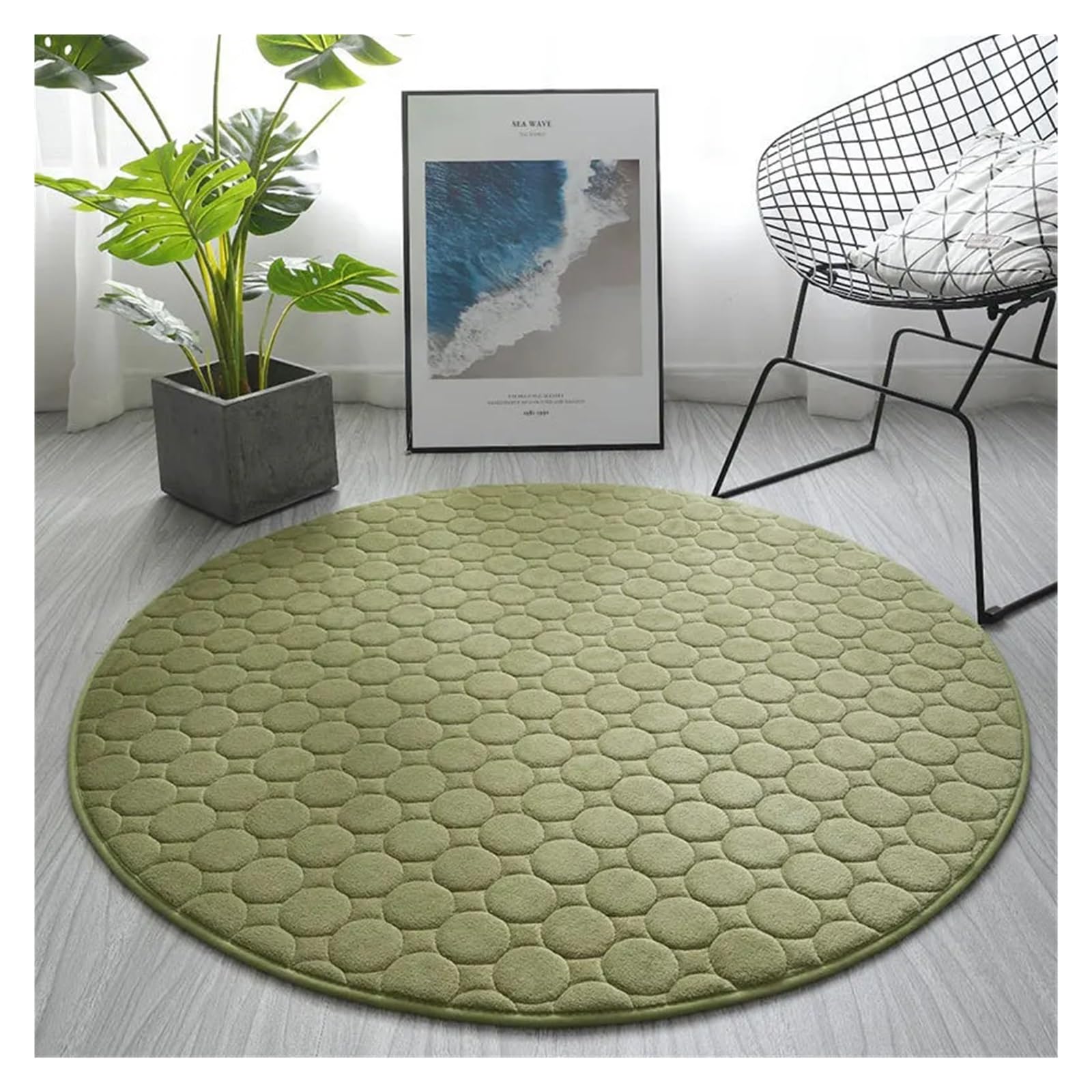 Tapis de sol rond salon vert en polaire corail matelassé 200 cm pour chambre canapé